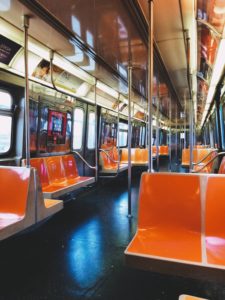 An empty NYC subway cart